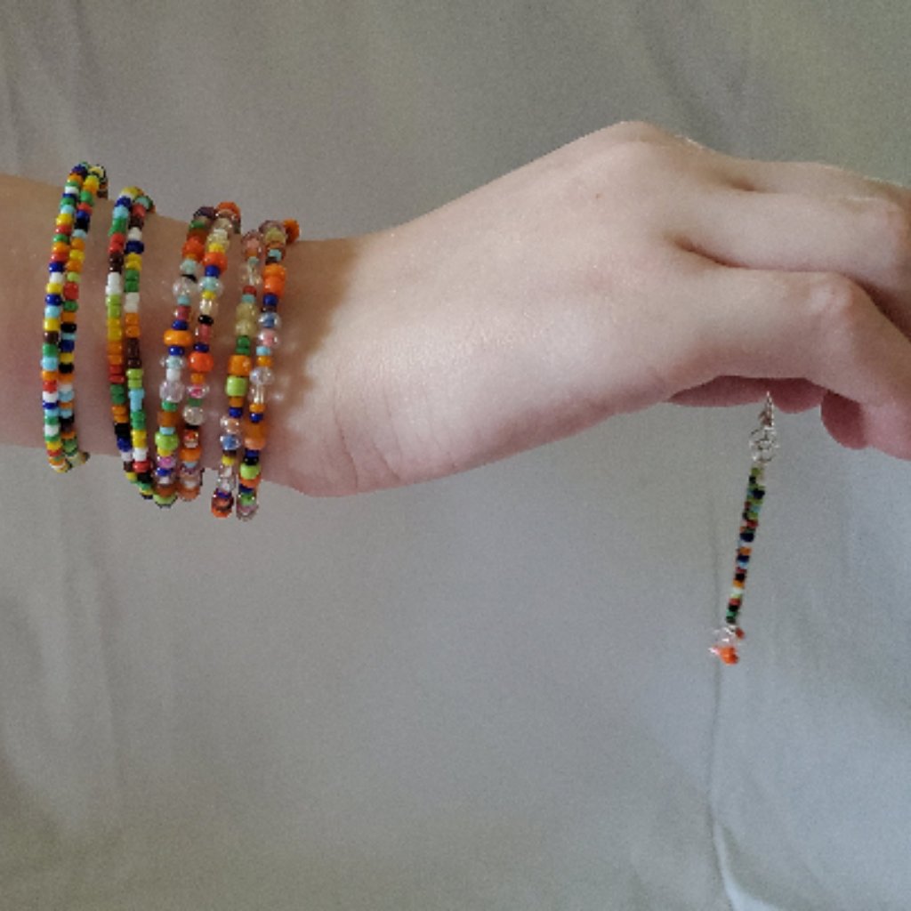 Handmade Rainbow Colored Seed Bead Coil Bracelet And Earring SetNew 16$
